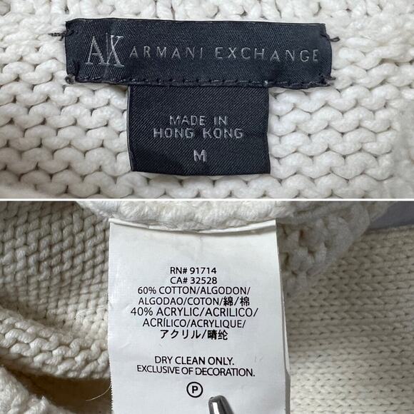 Armani Exchange Large Fold Over Collar Chunky Cardigan SIZE M Beige Sweater HK - Picture 3 of 13